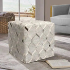 Canvello Galaxy Cowhide & Sari Silk Pouf Ottoman