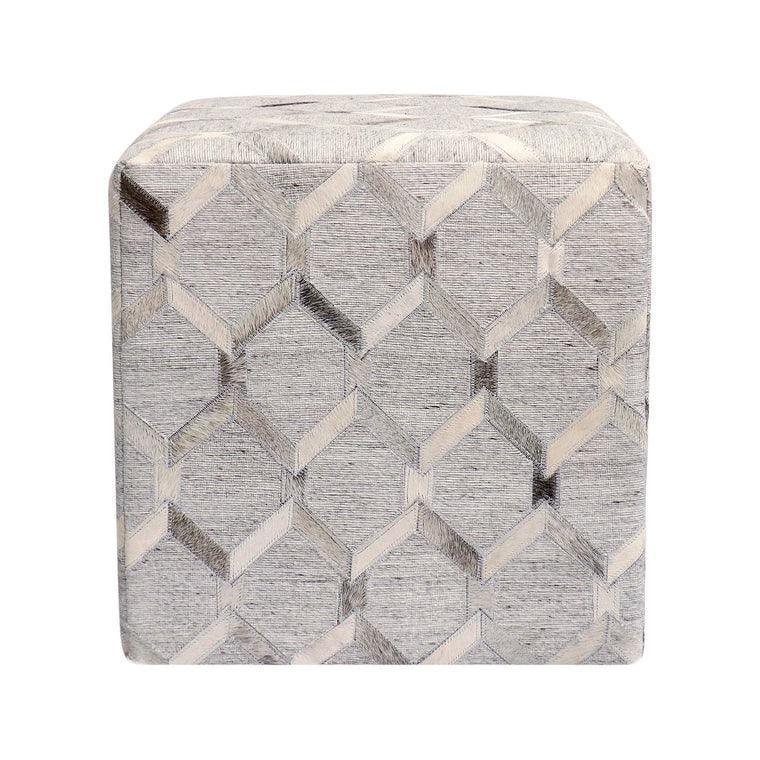 Canvello Galaxy Cowhide & Sari Silk Pouf Ottoman