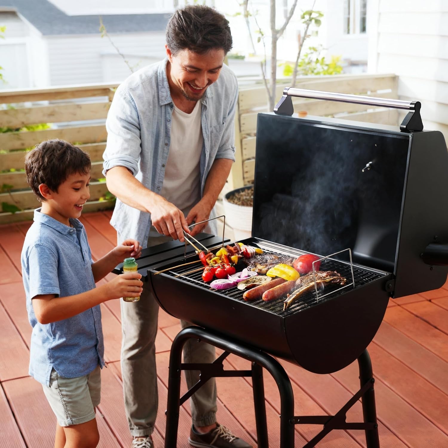 Barrel Charcoal Grill With Weather proofed Side Table