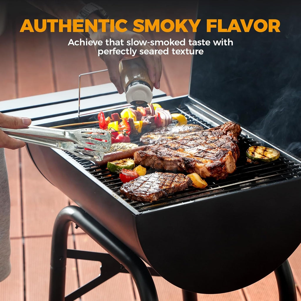 Barrel Charcoal Grill With Weather proofed Side Table