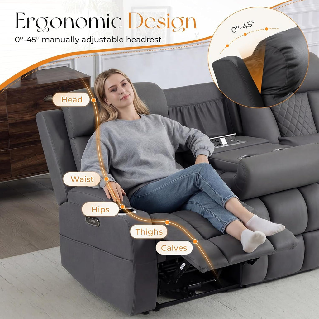 Dark Gray Adjustable Sophisticated Recliner Sofa Ports