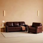 Two Piece Upholstered PU Leather Sofa Set With Hidden Storage Red Brown Mid Century Modern Living Room Furniture