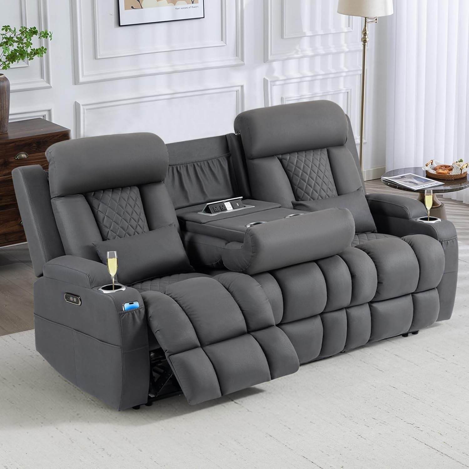Dark Gray Adjustable Sophisticated Recliner Sofa Ports