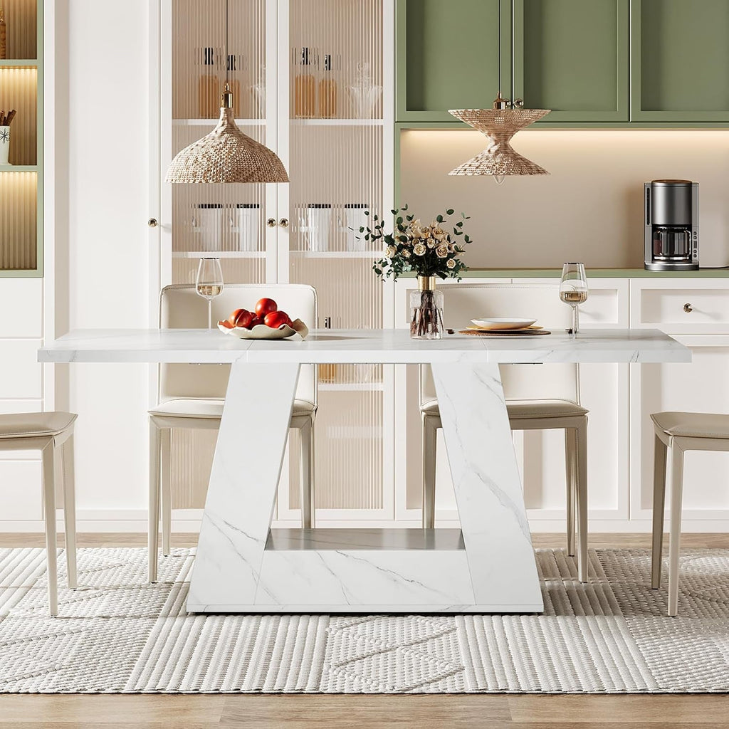 63 Inches Faux Marble Contemporary Rectangular Table
