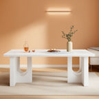 Modern White Dining Table 71 Inch With Wood Pedestal Base