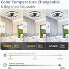 20 Inch Black Ceiling Fan With Lights And Remote, Dimmable, Flush Mount, Stepless Color Temperature, 6 Speeds