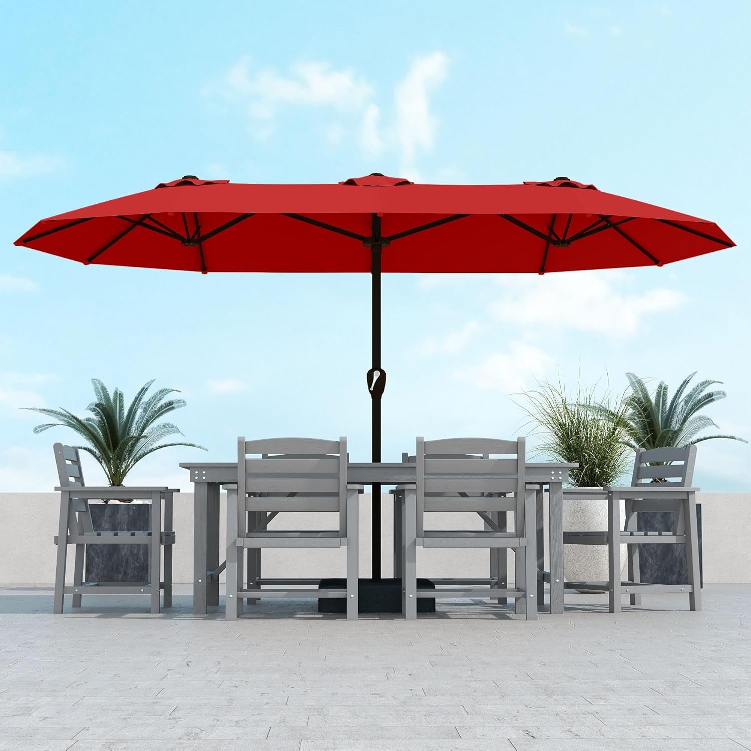 13Ft Patio Umbrella Red Weatherproof Reinforced Rib