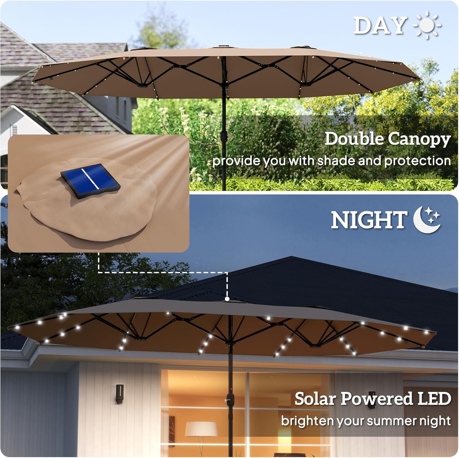 14.4Ft Double Sided Outdoor Umbrella With Lighting