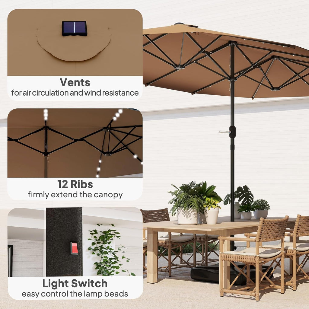 14.4Ft Double Sided Outdoor Umbrella With Lighting